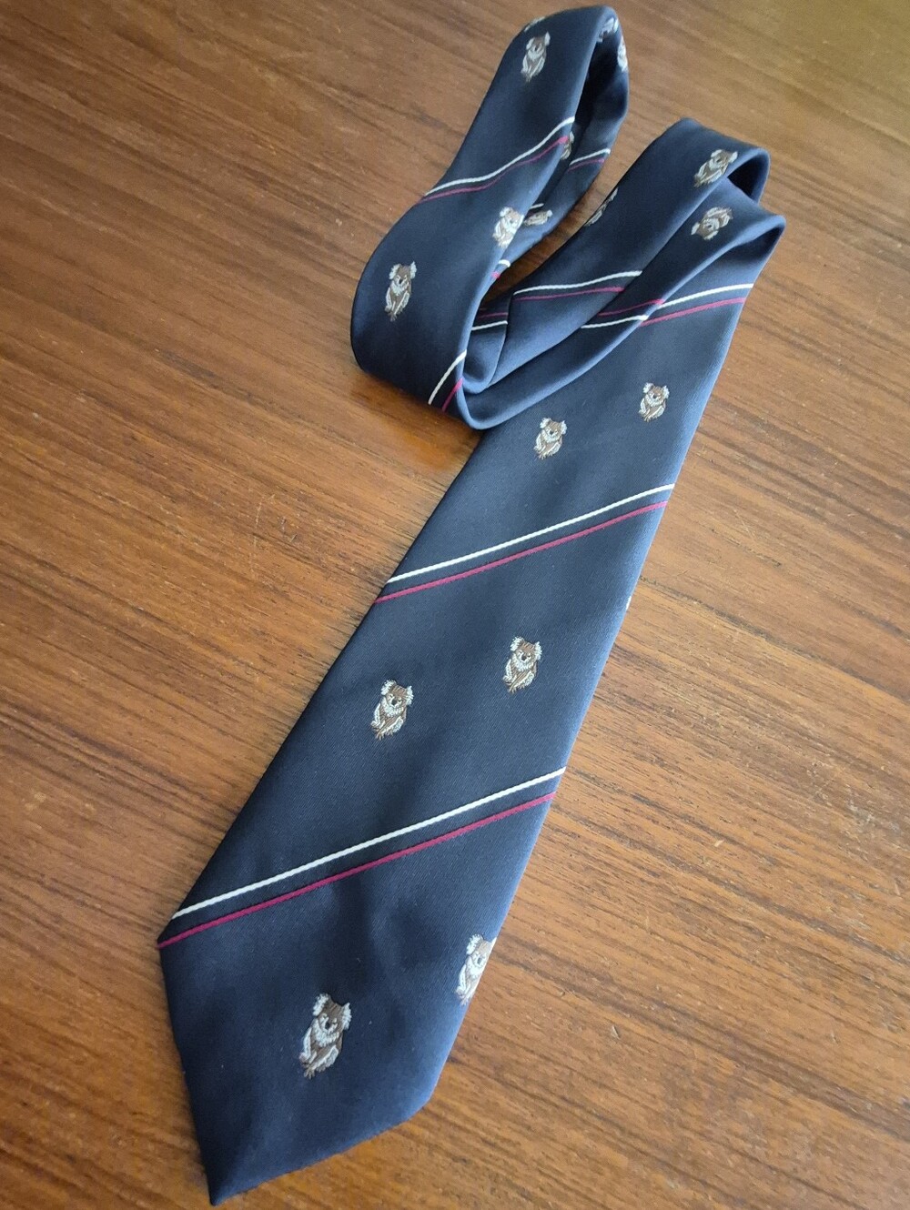 Vintage Koala Bear Print Blue Tie